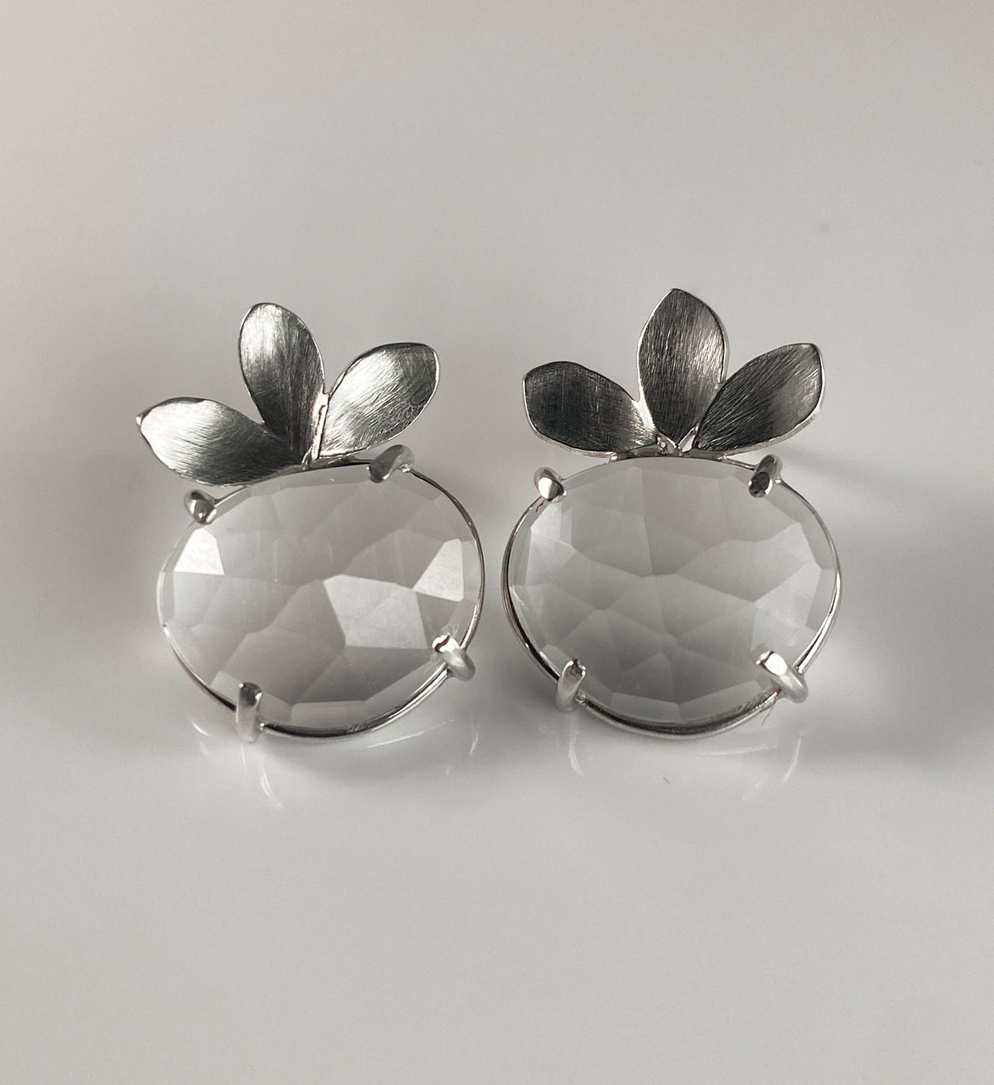 Rosecut Clear Quartz Stud Earrings with Petals
