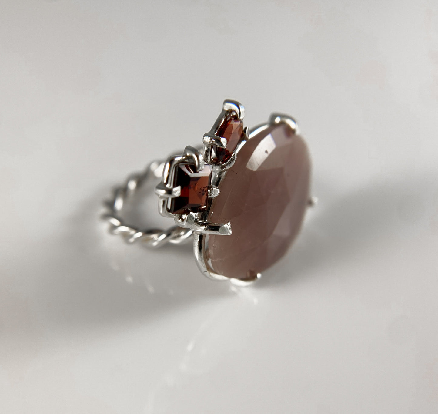 Statement Ring with Rosecut Rhodonite and Garnets
