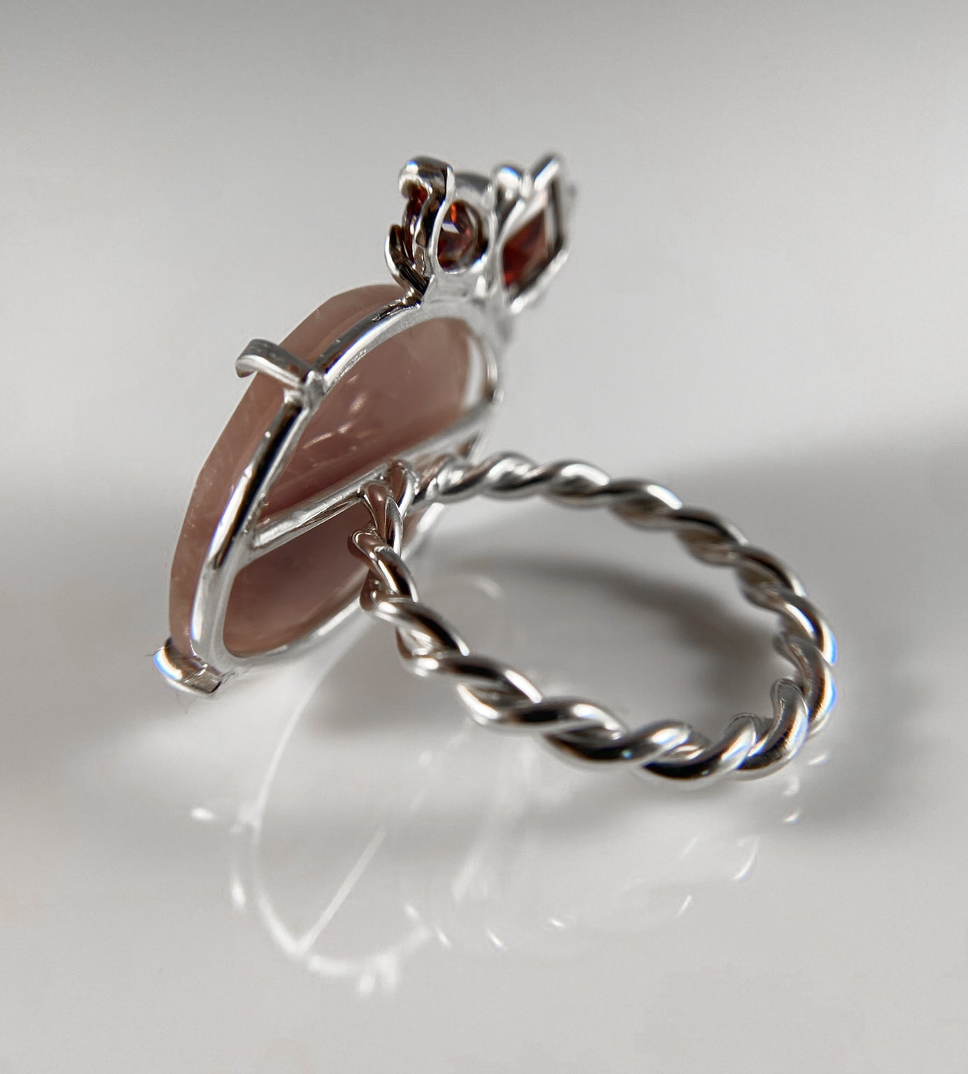 Statement Ring with Rosecut Rhodonite and Garnets