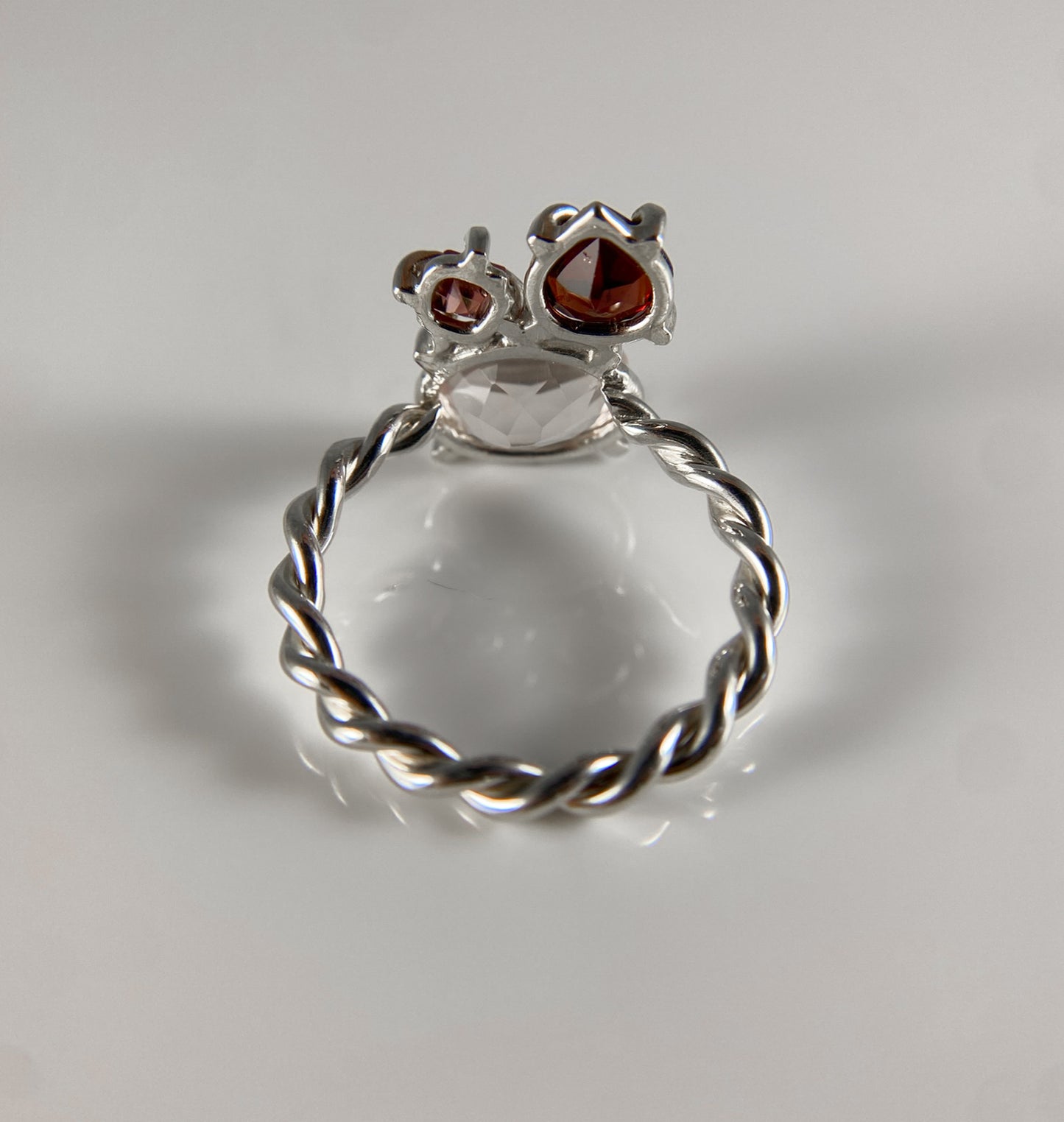 Oval Rose Quartz and Garnet Ring