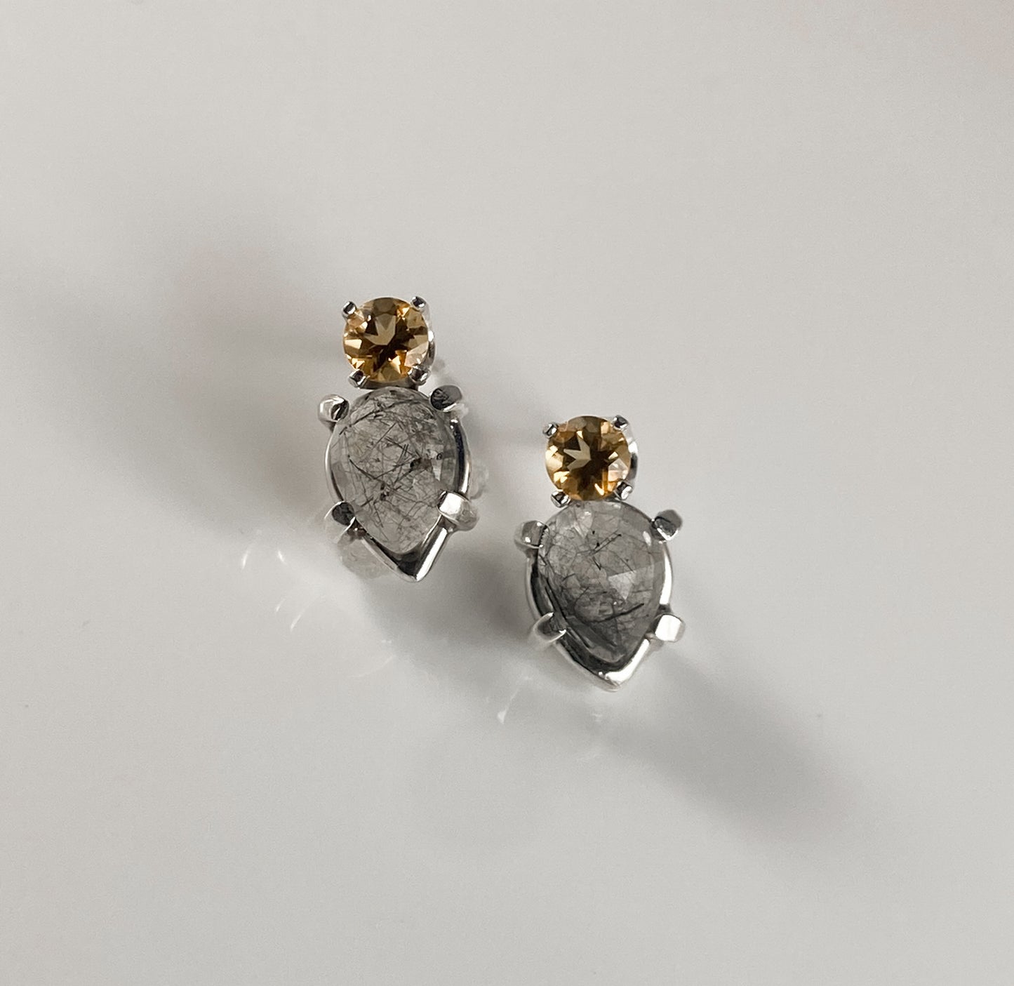 Rutilated Quartz and Citrine Stud Earrings