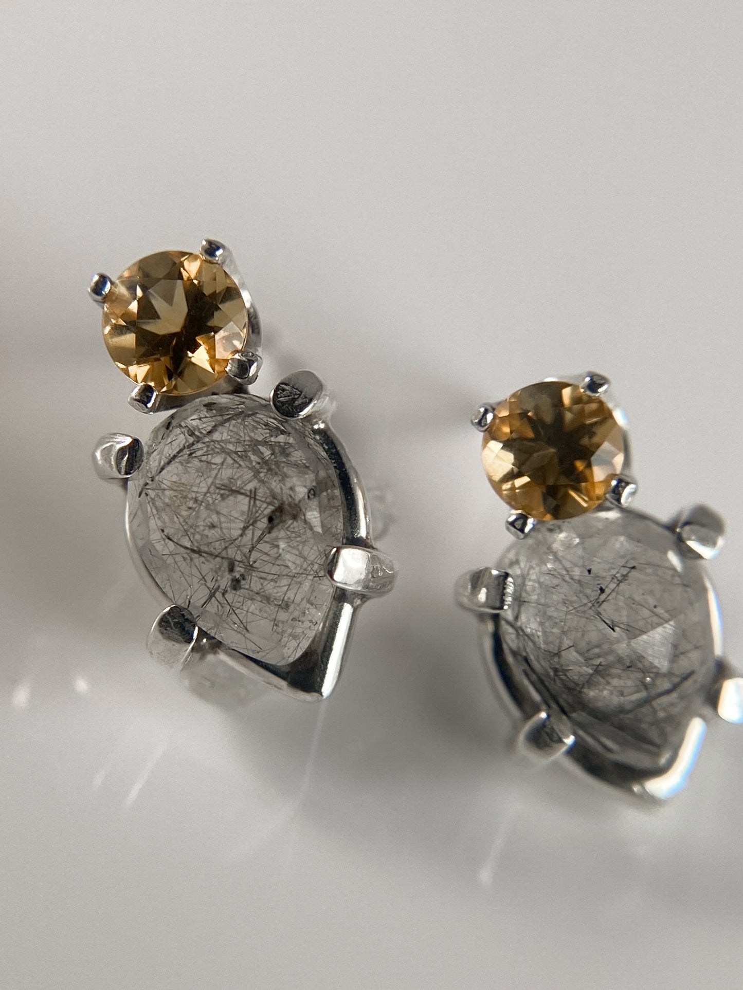 Rutilated Quartz and Citrine Stud Earrings