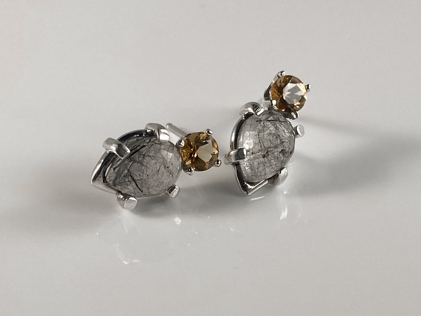 Rutilated Quartz and Citrine Stud Earrings