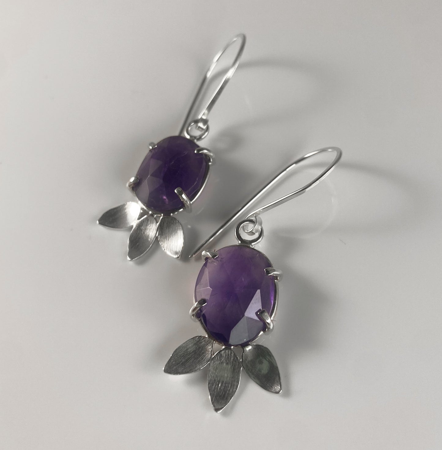 Rosecut Amethyst Drop Earrings with Petal Motifs