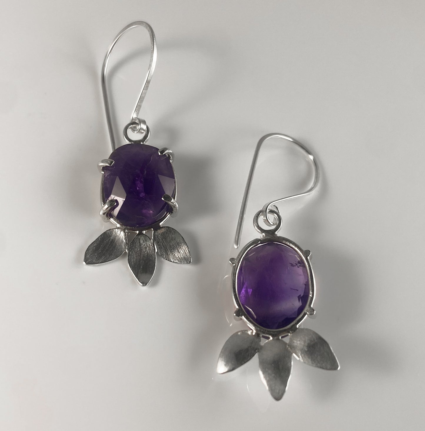 Rosecut Amethyst Drop Earrings with Petal Motifs