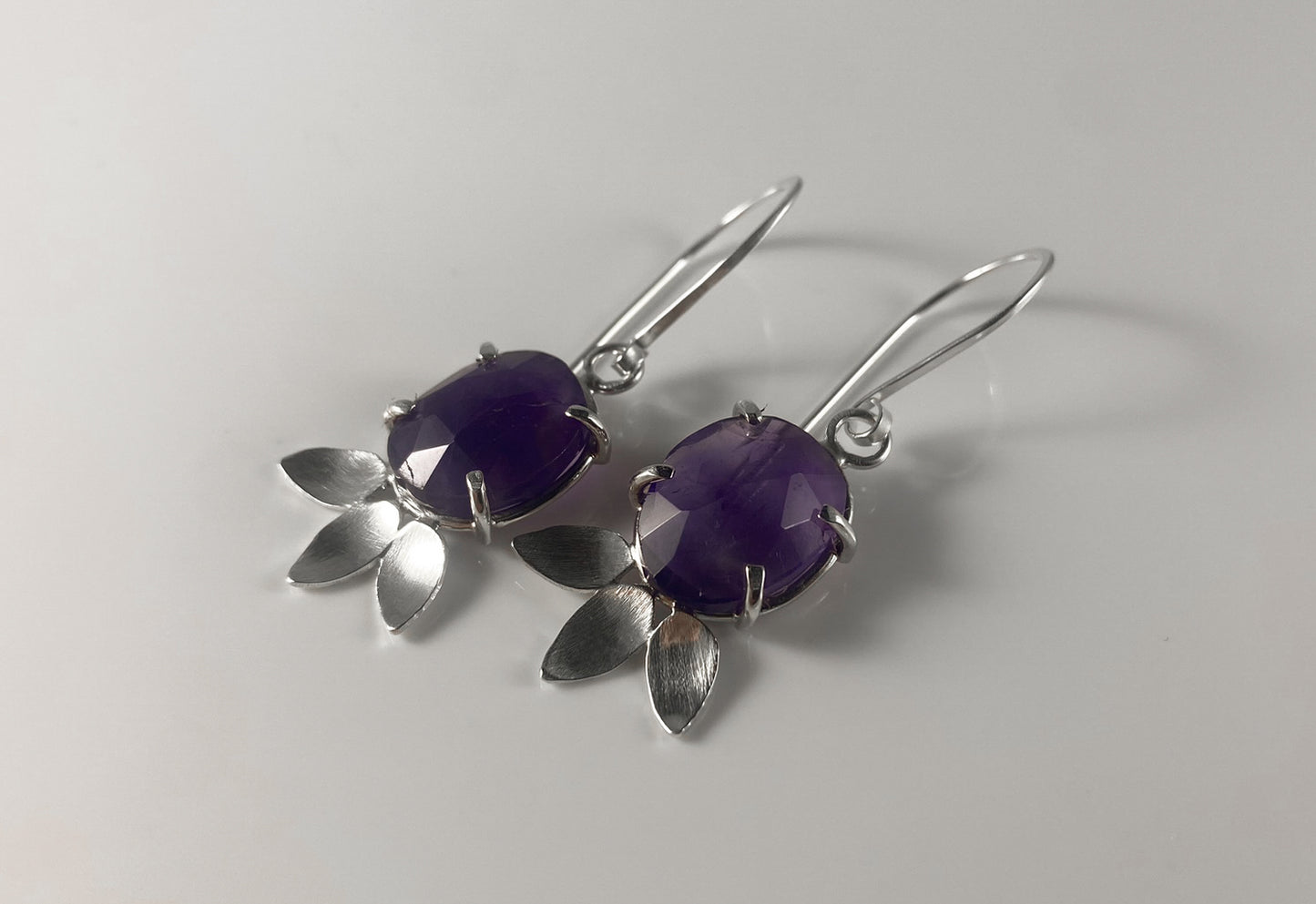 Rosecut Amethyst Drop Earrings with Petal Motifs