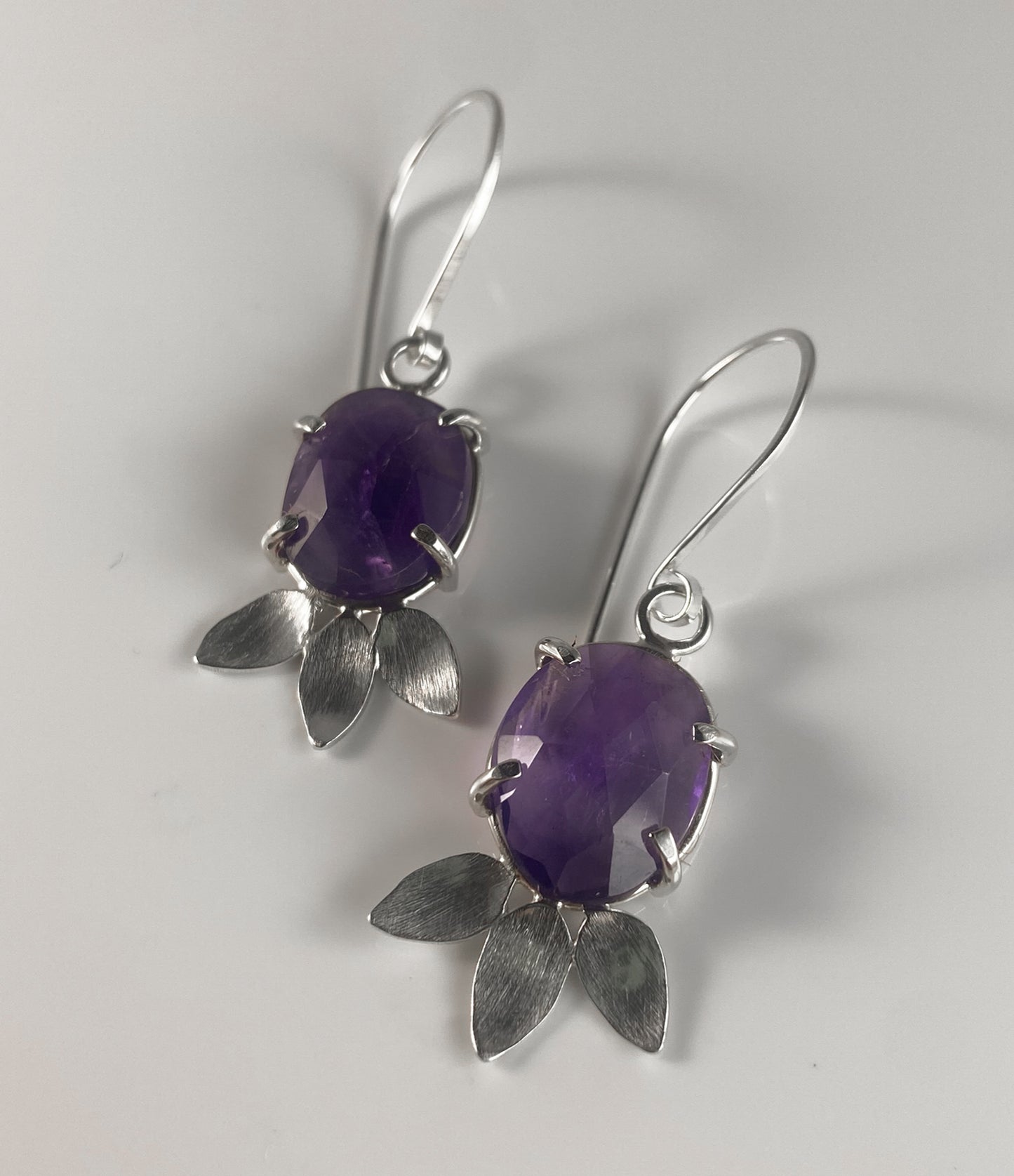 Rosecut Amethyst Drop Earrings with Petal Motifs