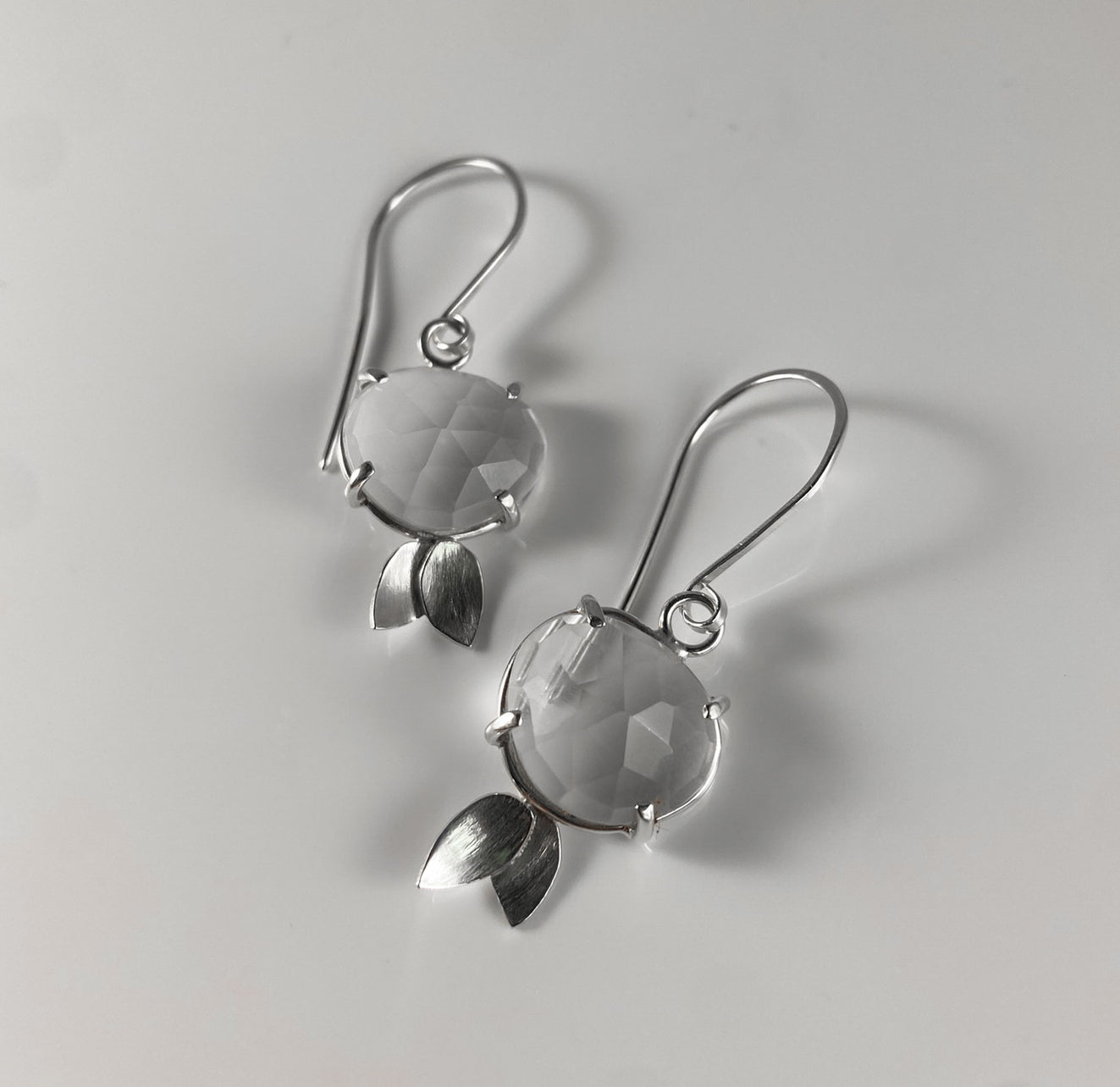 Rosecut Clear Quartz Drop Earrings