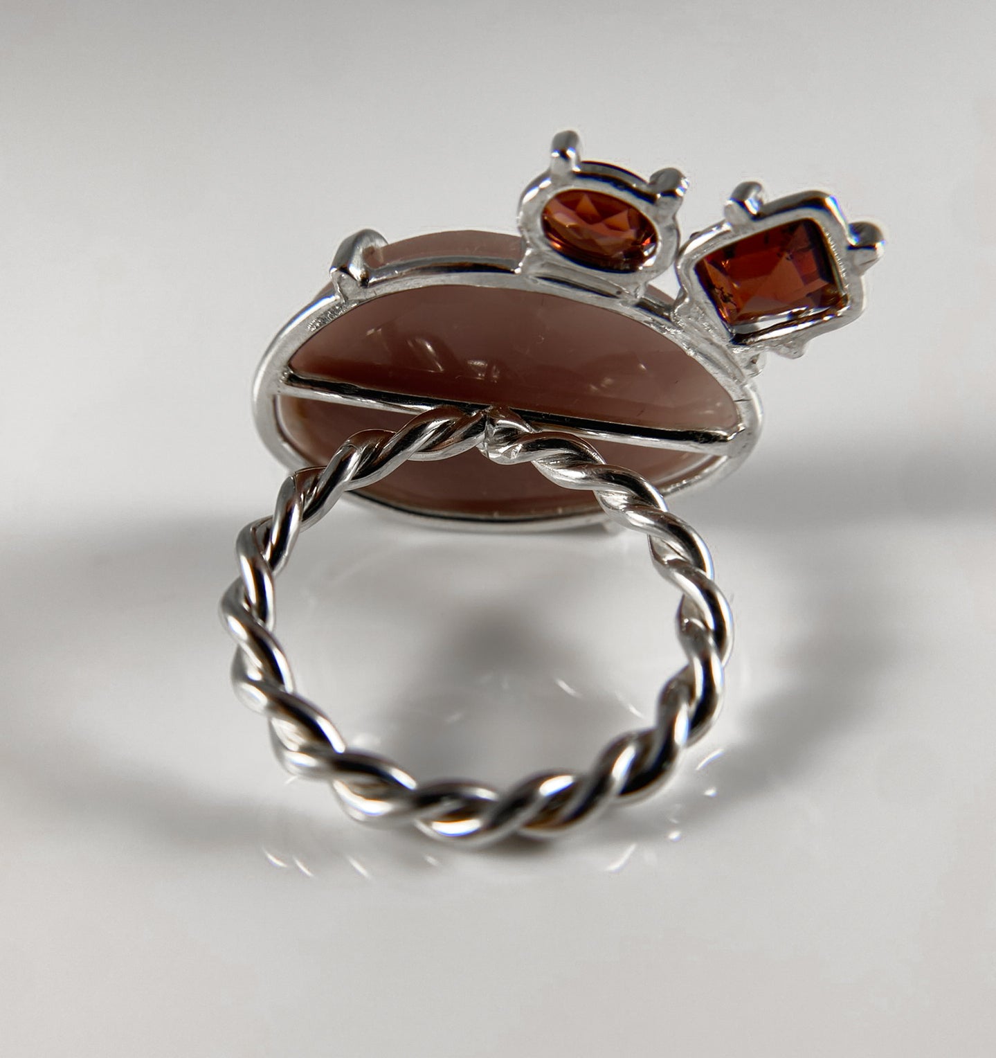 Statement Ring with Rosecut Rhodonite and Garnets