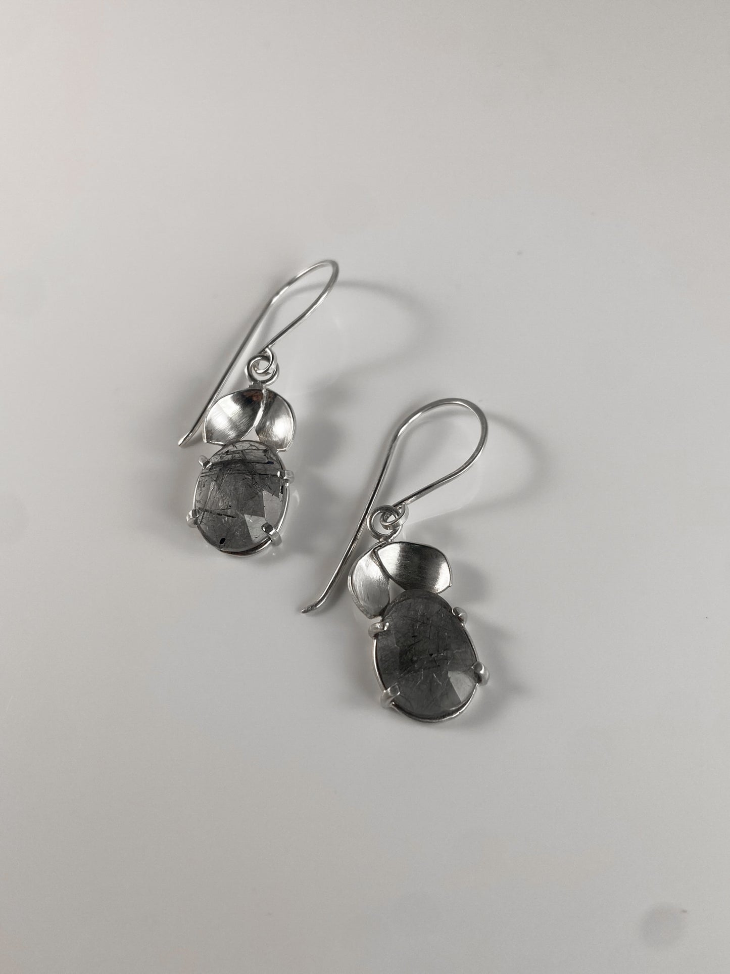 Rutilated Quartz Drop Earrings with Petals