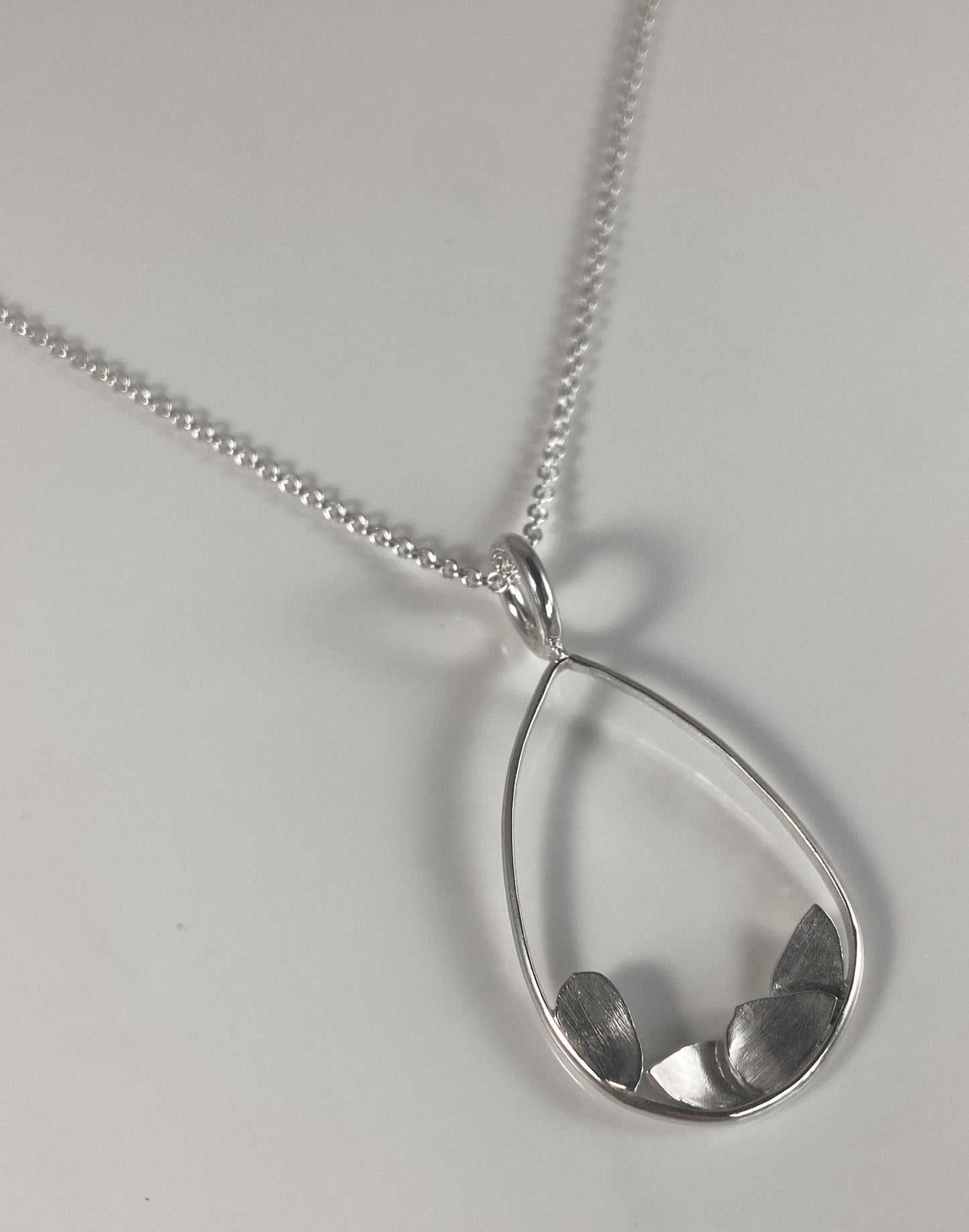 Sterling Silver Teardrop Necklace with Petals