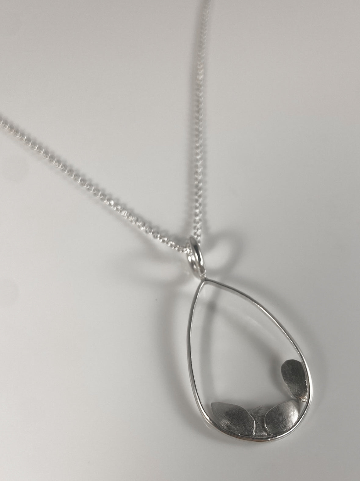 Sterling Silver Teardrop Necklace with Petals